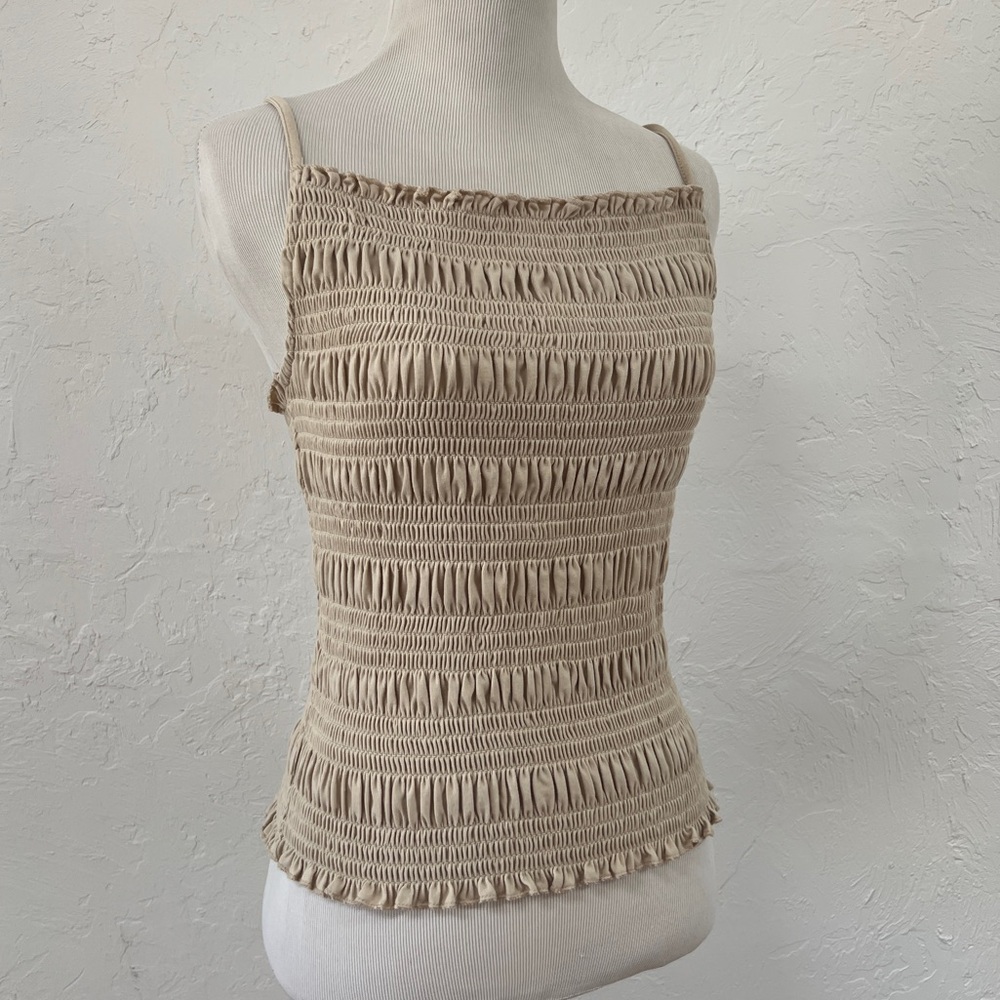 H&M Smocked Cotton Square Neck Cami Top